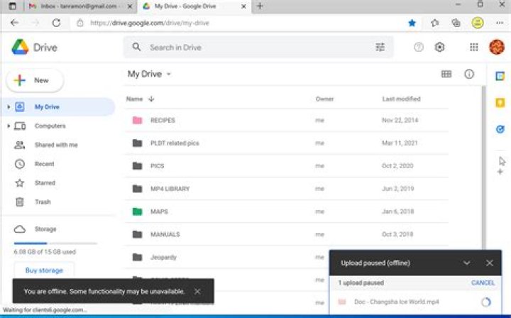 My Google Drive keeps going offline when I upload or download