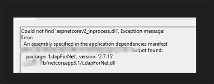 .NET Core app unable to start in IIS due to ErrorCode = '0x80004005 : 80008083
