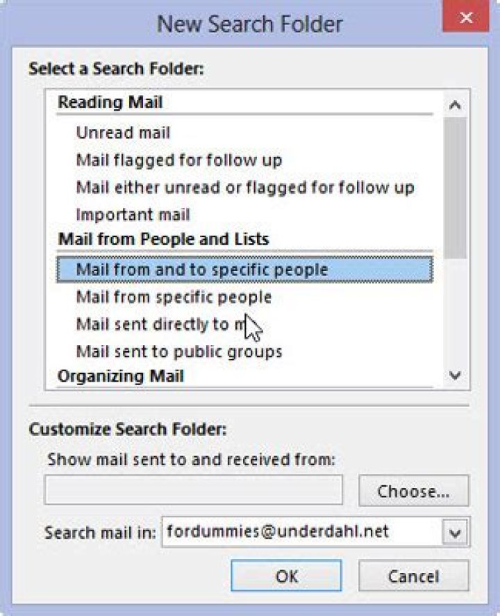 New Search Folder dialog