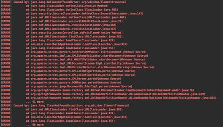 NoClassDefFoundError: org/w3c/dom/ElementTraversal