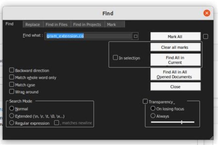 Notepad++ search window not focussed on 