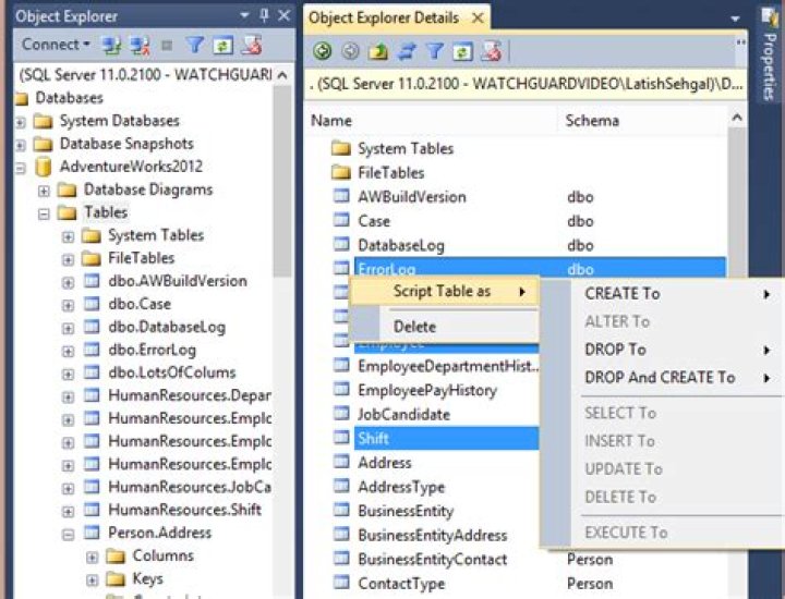 Object Explorer Details