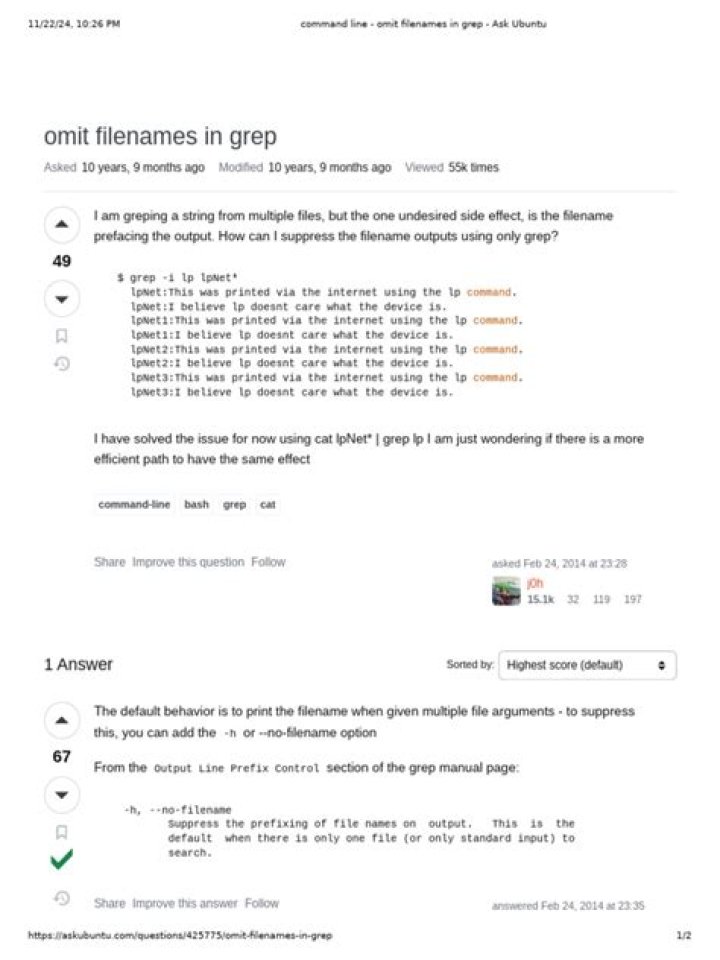 omit filenames in grep