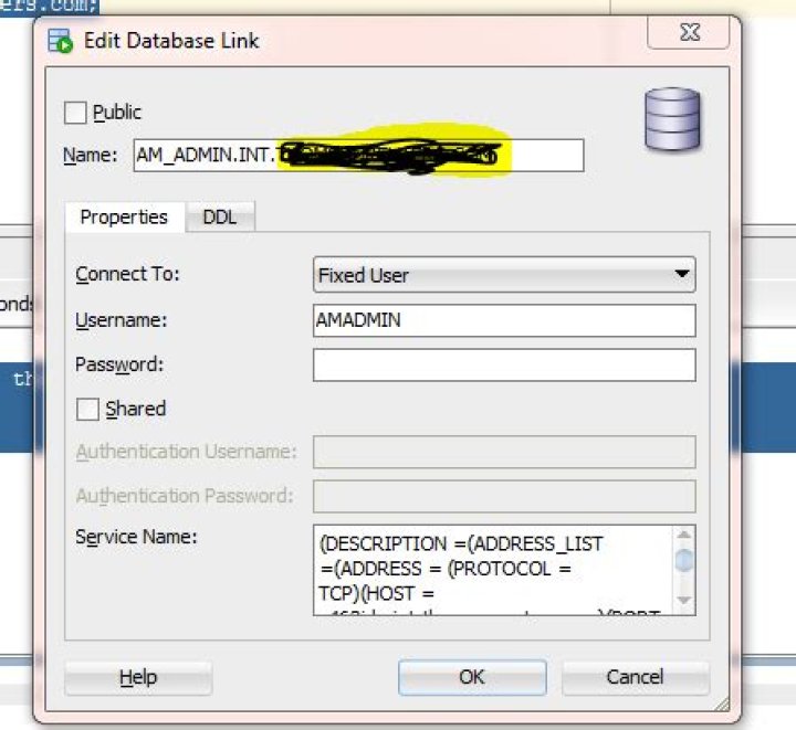 ORA-02019: connection description for remote database not found