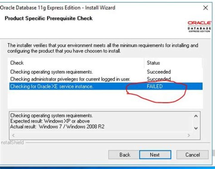 Oracle Database Express 11.2 job for oracle-xe.service failed