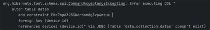 org.hibernate.tool.schema.spi.CommandAcceptanceException: Error executing DDL