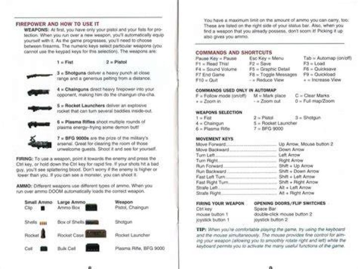 Original Doom game manual pp. 8-9