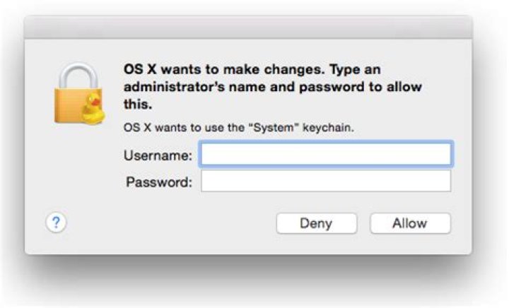 OSX wants to make changes. Type an administrator's name and password... Won't go away