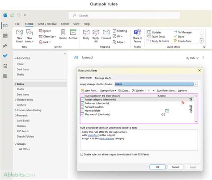 Outlook 365 inbox rule to redirect emails not working as expected