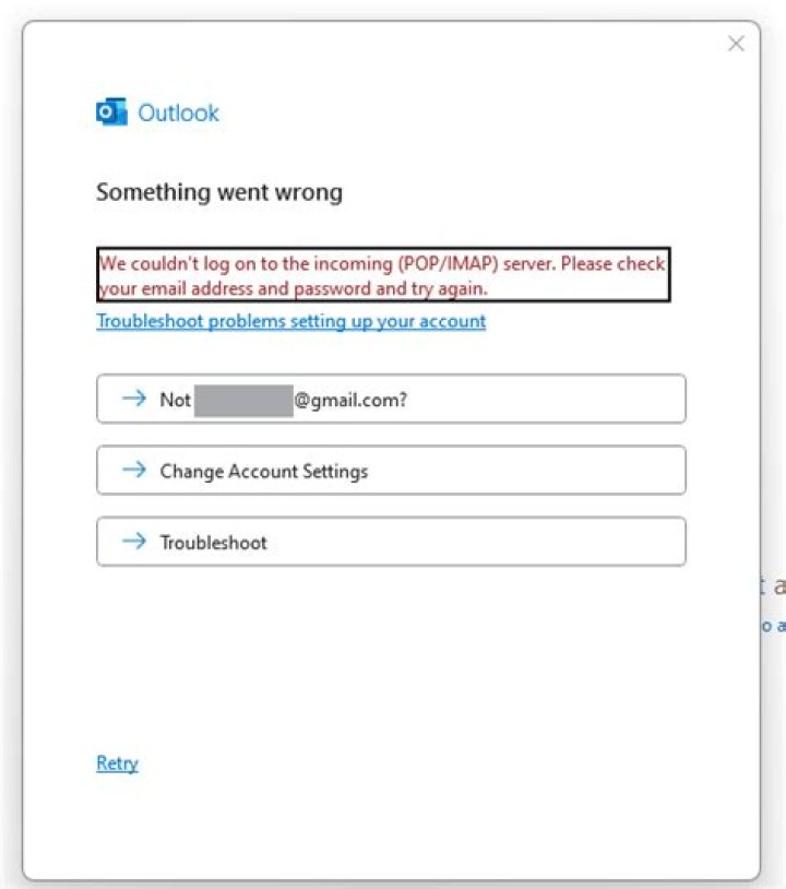Outlook IMAP connection error
