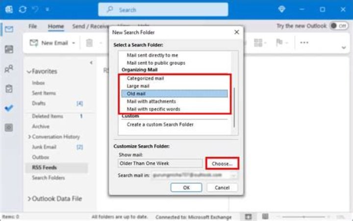Outlook Search in specific folders