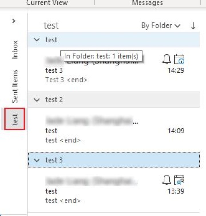 Outlook, Show subfolders as items inside a folder