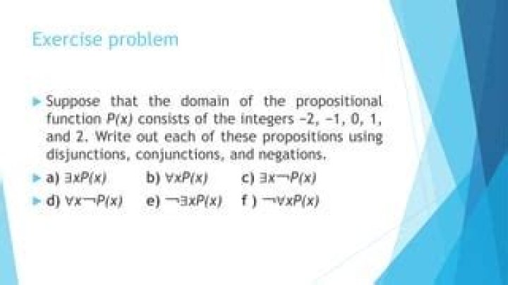 $P(x)$ consists of the integers -2, -1, 0, 1 and 2. Write out each of these propositions using disjunctions, conjunctions and negations.