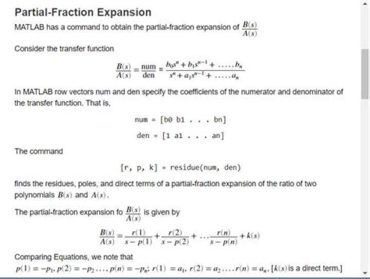 Partial Fraction Expansion of Transfer Function