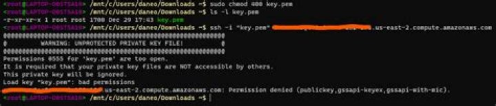 Performing a chmod 400 operation on a .pem file not working no matter what I try