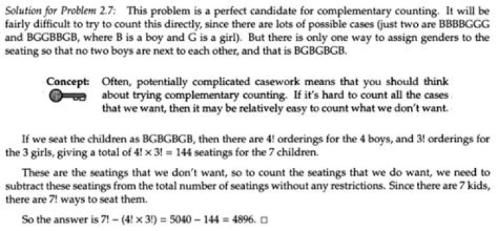 Permutations problem with complementary counting: why does 