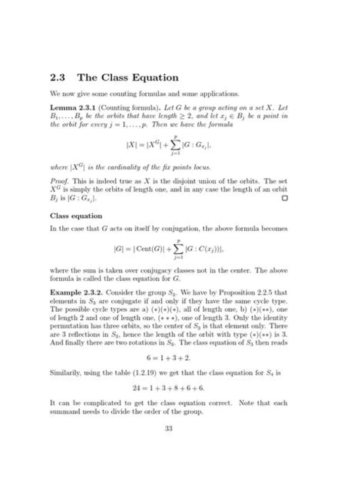 Possible Class equation for a group