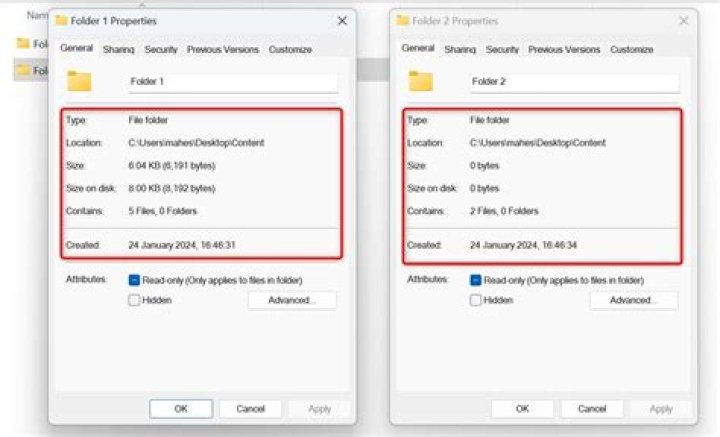Properties window of a folder with a redacted name. The size of the folder is 379 MB, but the size on disk is 0 bytes.