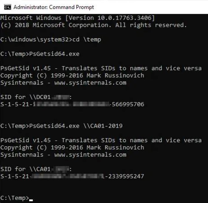 PsGetSID shows two usernames and one SID