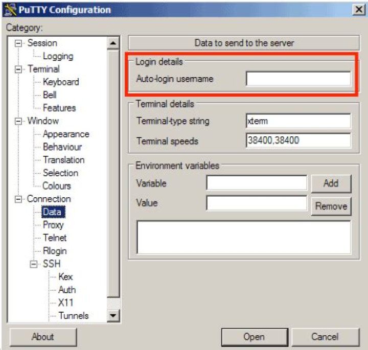 Putty remember username