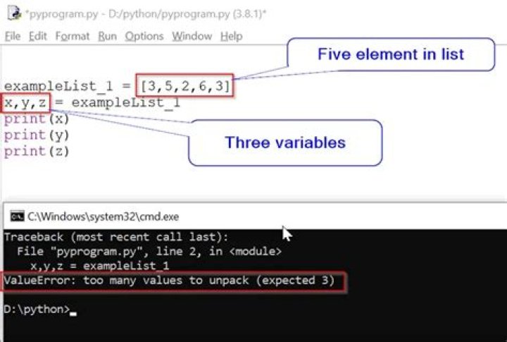 Python ValueError: too many values to unpack [duplicate]