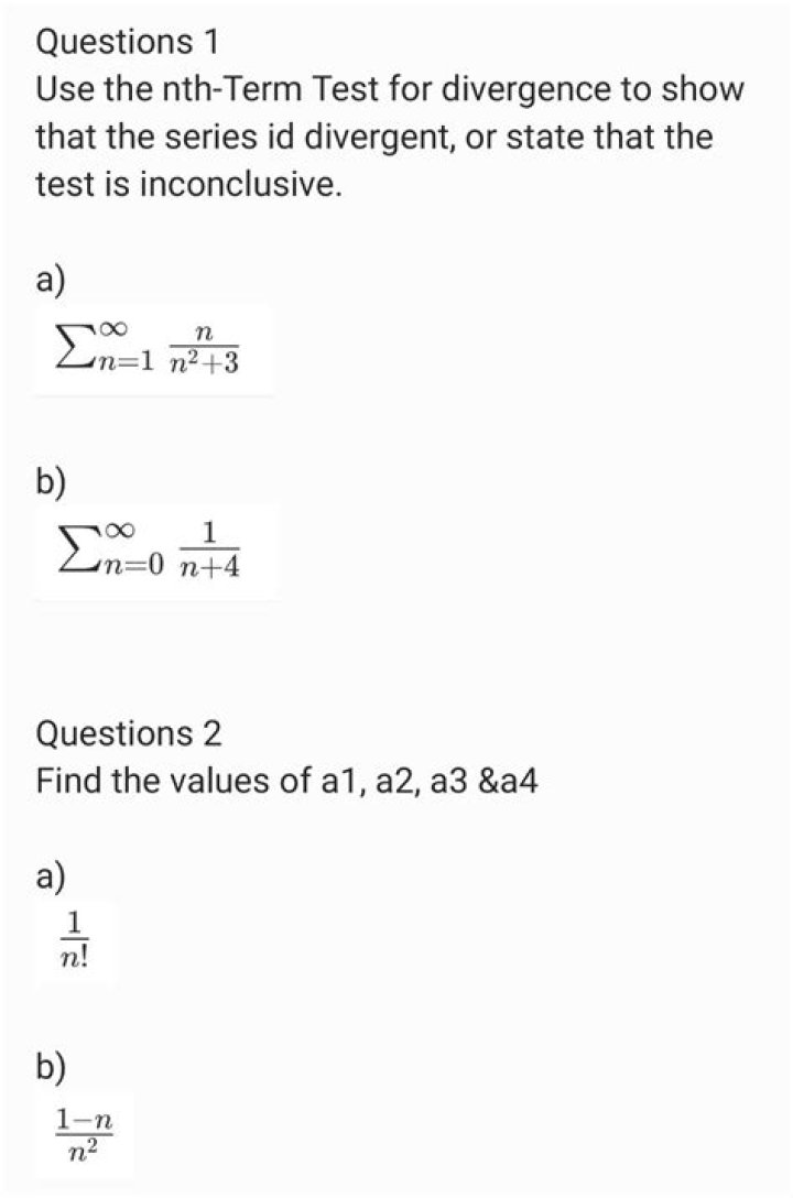 Question on nth term test for divergence.