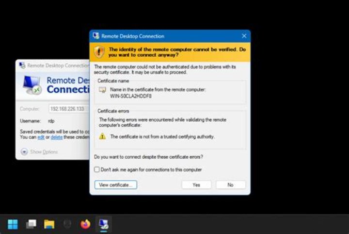 Remote desktop started to report a certificate error