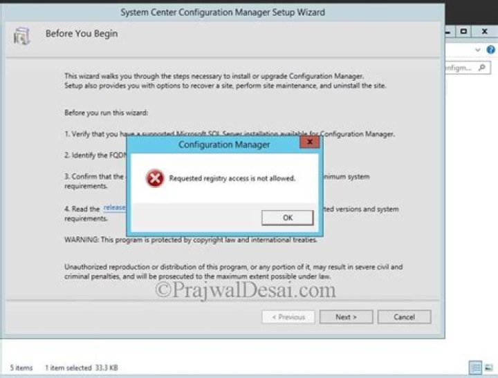 Requested registry access is not allowed