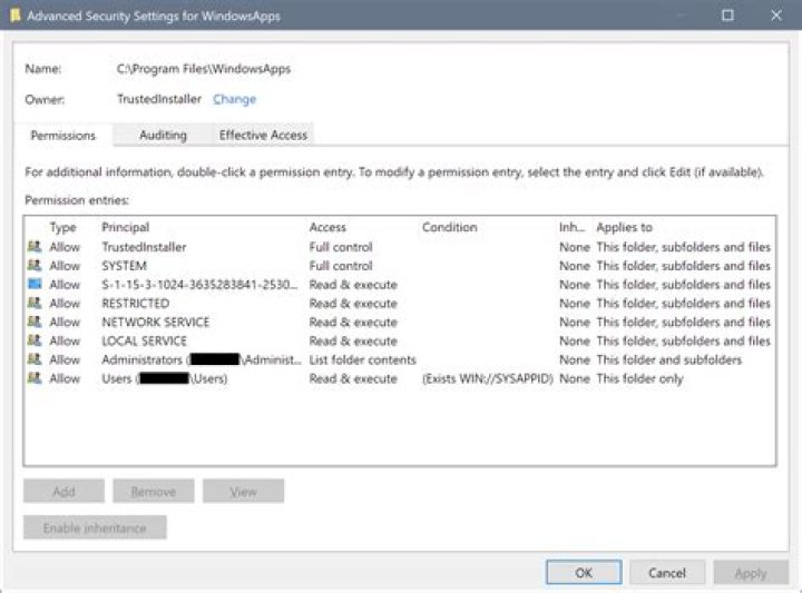 Reset default ACLs for C:\Program Files\WindowsApps