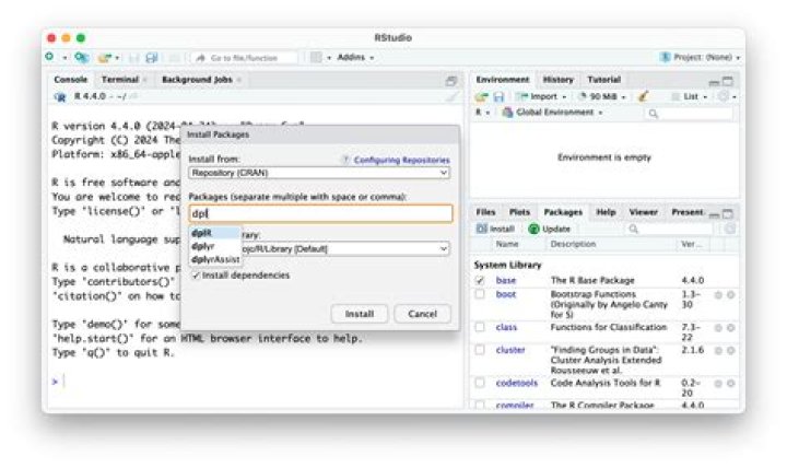 RStudio packages pane