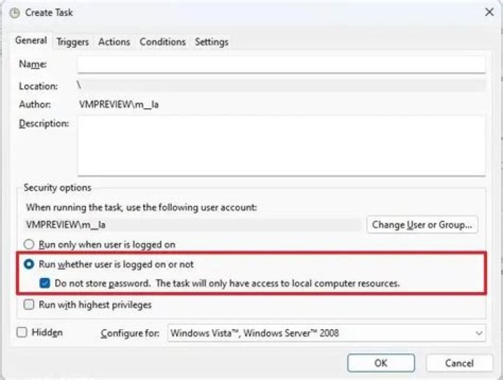Run windows command line in windows task scheduler without opening a cmd window