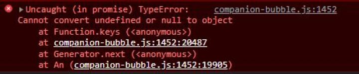 Same error in my console.log to in whatever repo I oepn (companion-bubble.js:1452:20487) [duplicate]