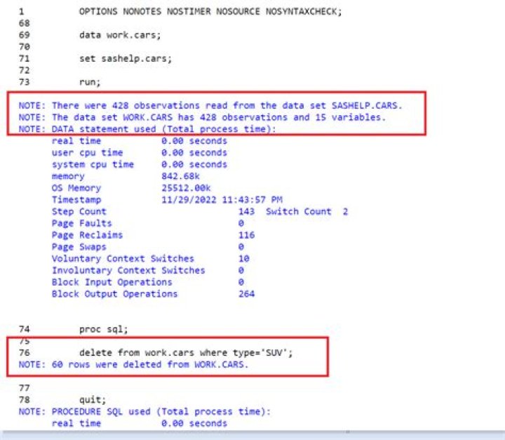 SAS delete and return statements