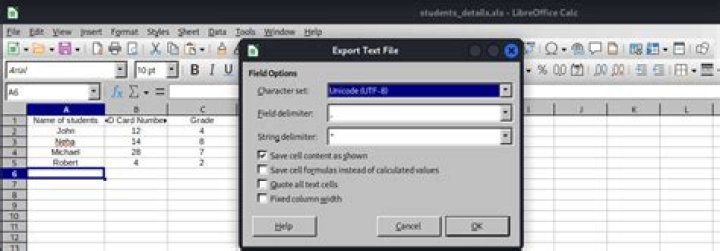 saving xls as csv with libreoffice calc
