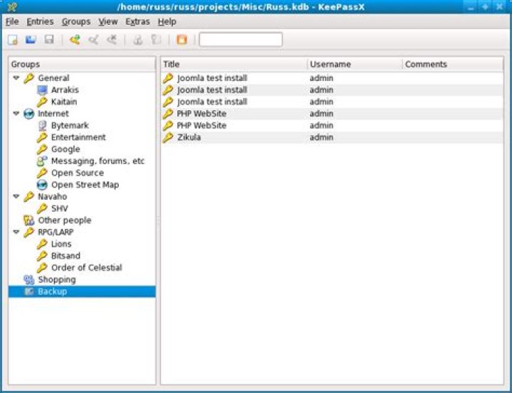 screen shot keepassX