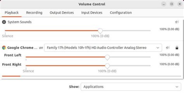 Screen shot of PulseAudio Volume Control