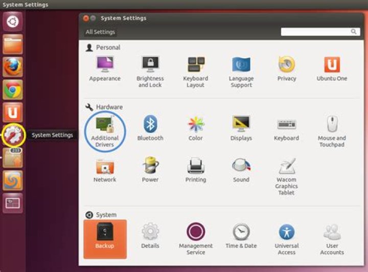 screenshot of Additional Drivers icon in System Settings