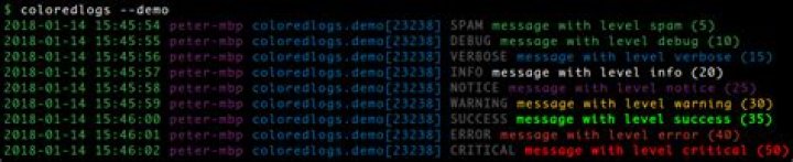 Screenshot of coloredlogs output