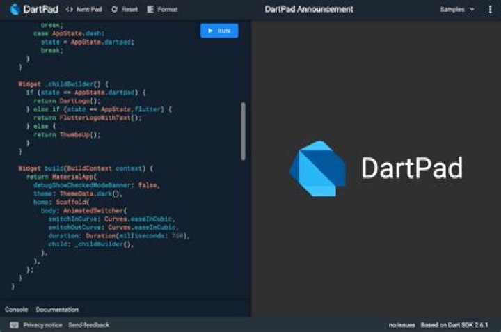 Screenshot of dartpad