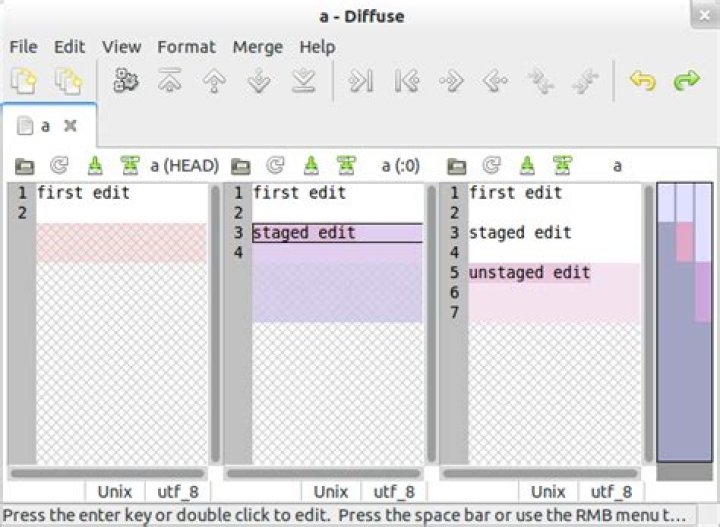 Screenshot of diffuse with staged and unstaged edits