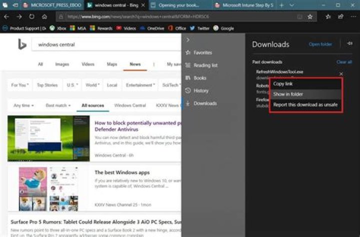 screenshot of downloads pane