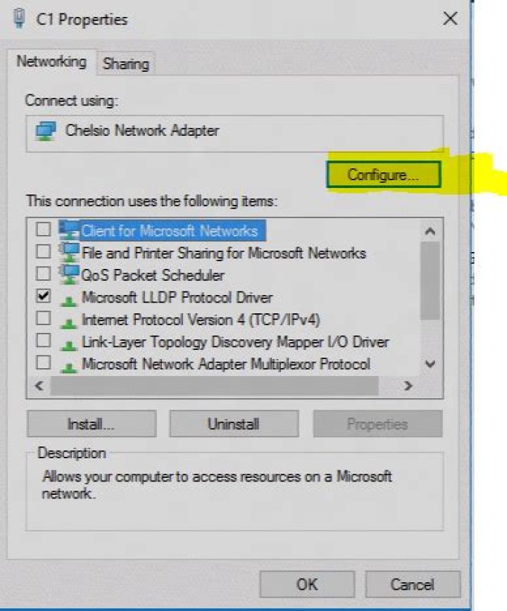Screenshot of NIC properties