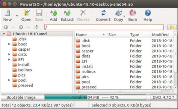 screenshot of PowerISO for Linux
