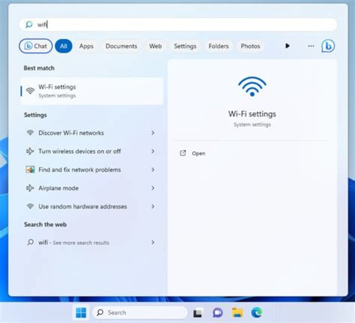 screenshot of Wi-Fi settings