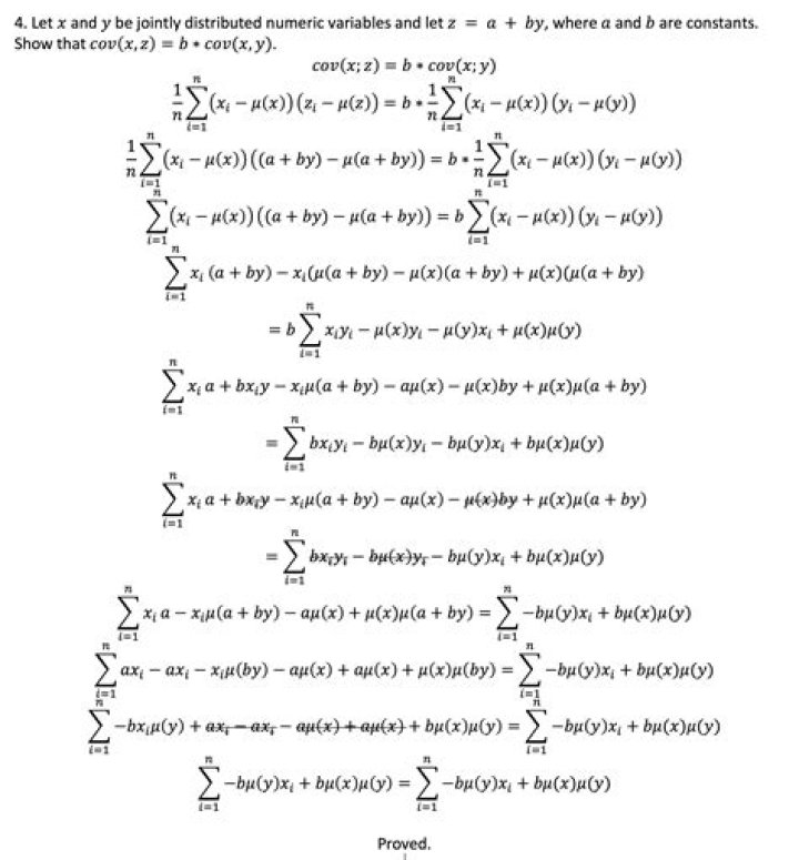Show that $\operatorname{cov}(x,a + by) = b \operatorname{cov}(x,y)$