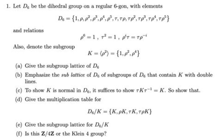 Show the normal subgroups and cosets of a dihedral group (D6)