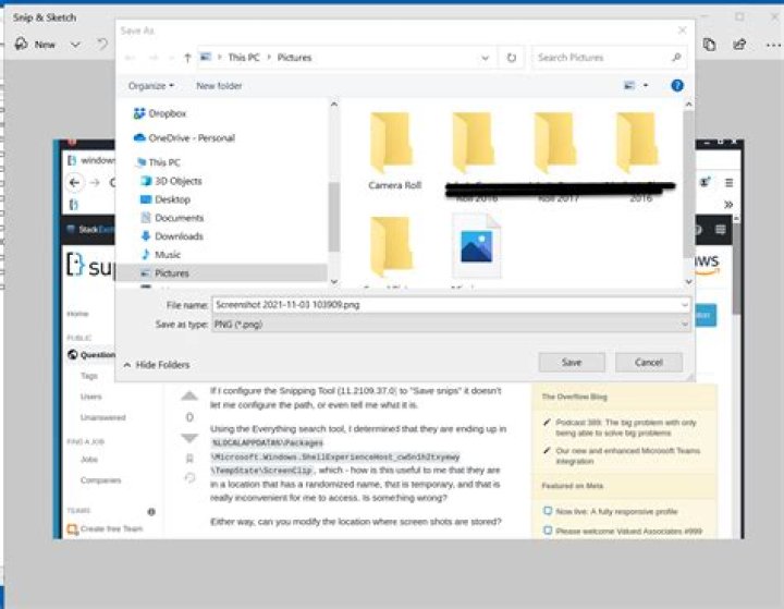 Snipping Tool saves screen shots to random temp folder - how is this useful and how can it be changed?