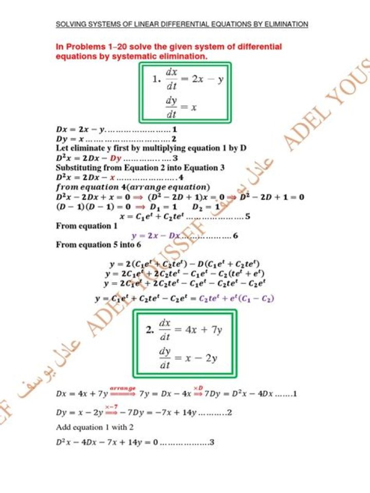 Solving Systems of Linear Differential Equations by Elimination