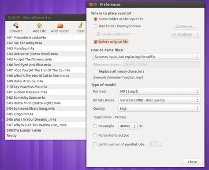 soundcoverter main window and prefs