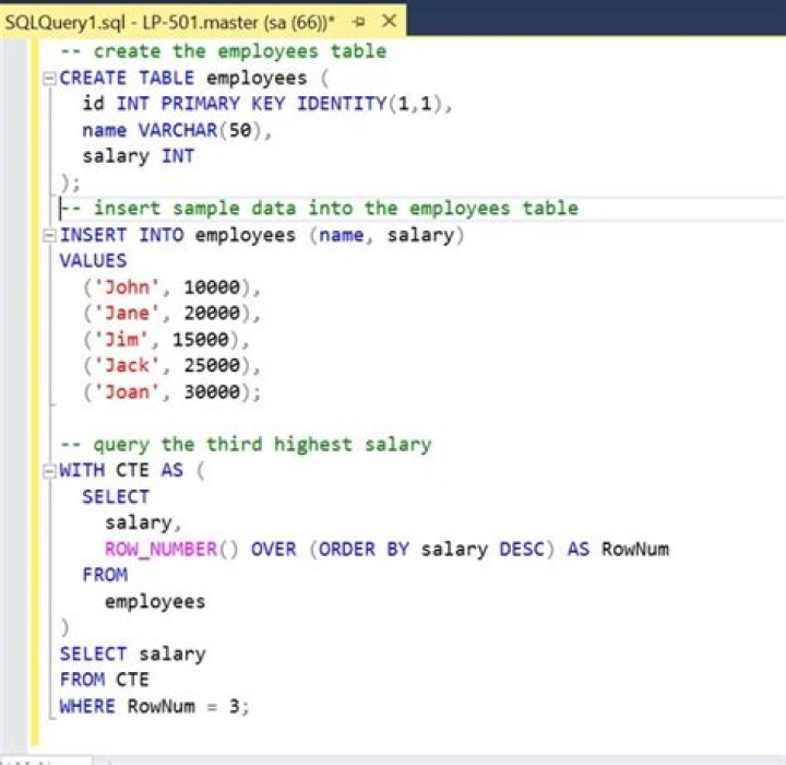 SQL query to find third highest salary in company